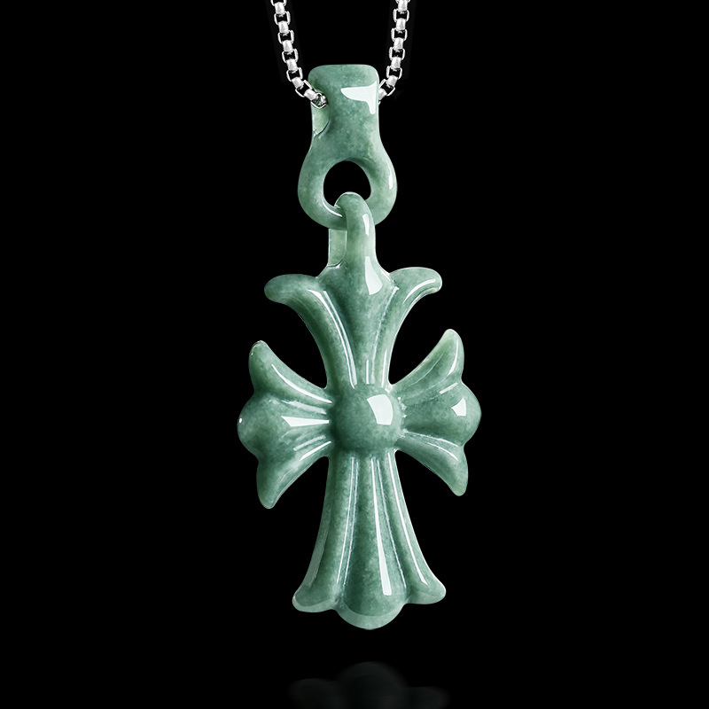 Jewelry & Watches Spółka Z Ograniczoną Odpowiedzialnością - Natuurlijke Birmese Jadeïet kruis hanger ketting