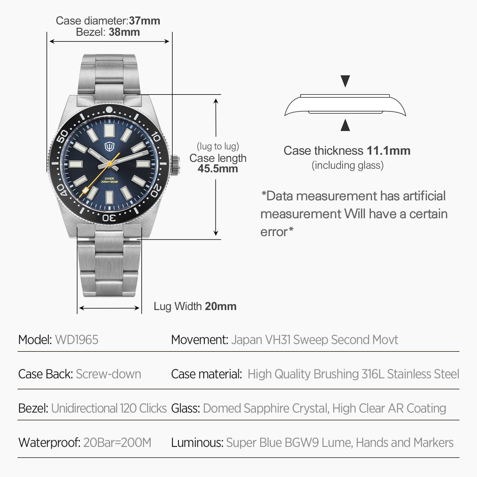 Watchdives 37Mm WD1965 V2 Man  - Jewellery Watches recensie en prijs